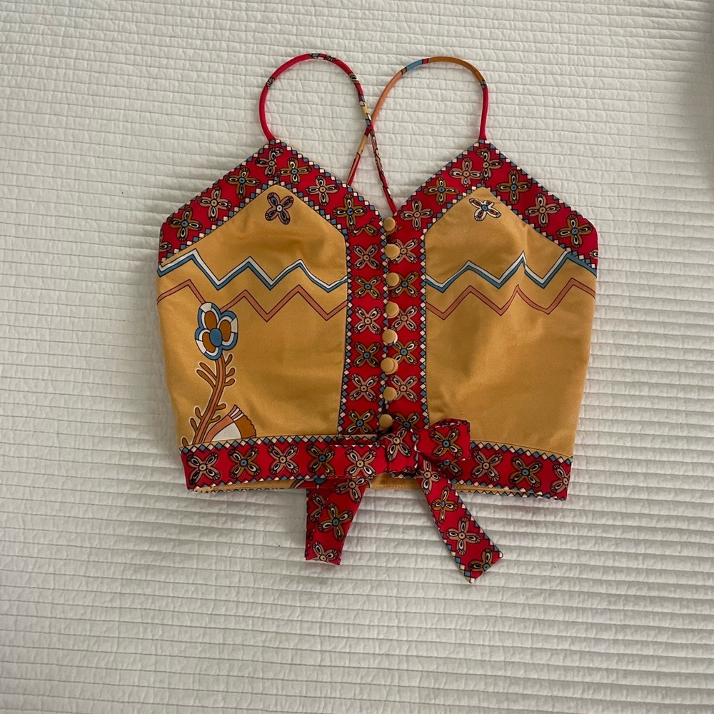 RARE Vintage Paganne Bohemian Red and Yellow Halter Top